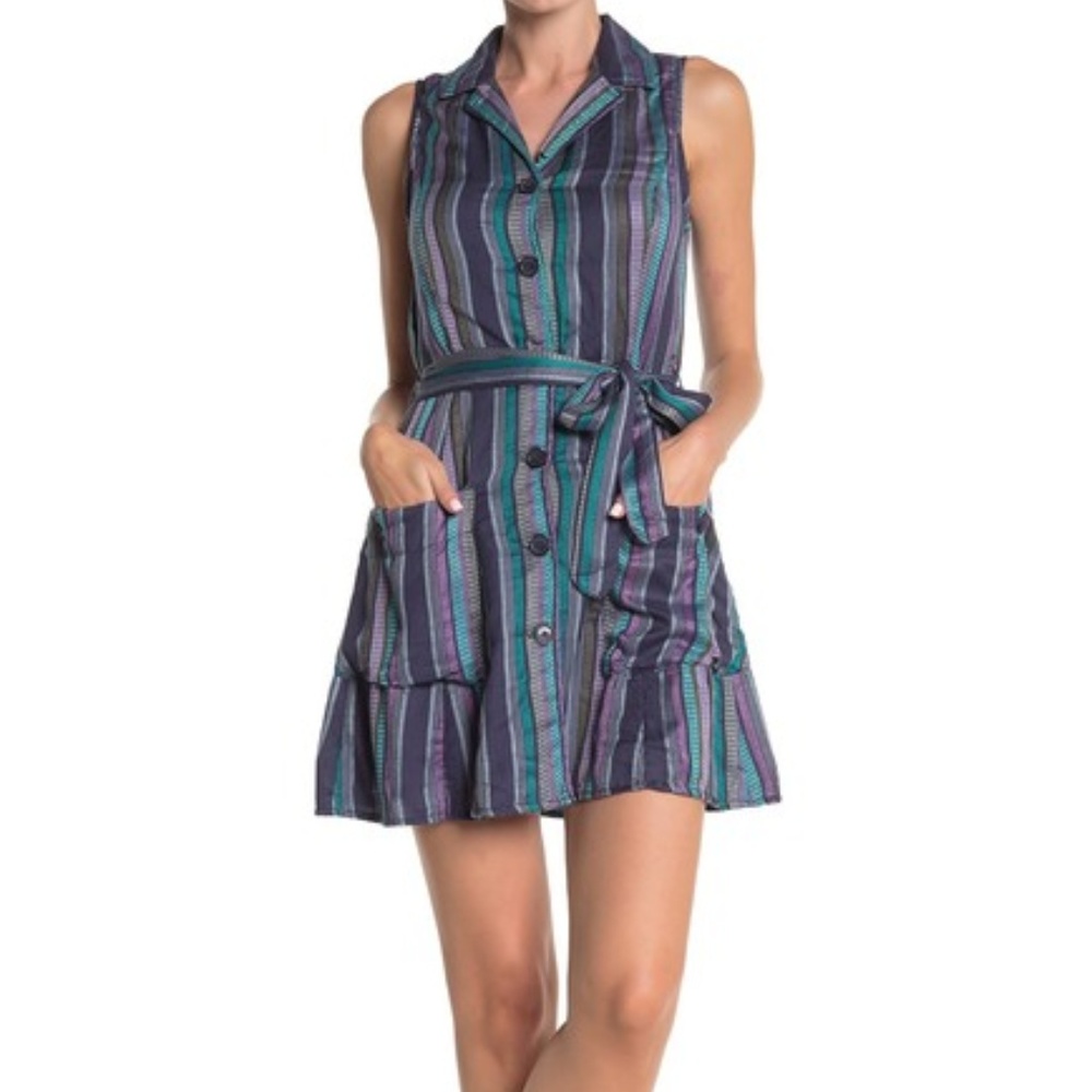 Angie Sleeveless Stripe Print Shirt Dress